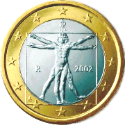 backside of 1 Euro -italian edition- with Vitruvian Man from Leonardo da Vinci
